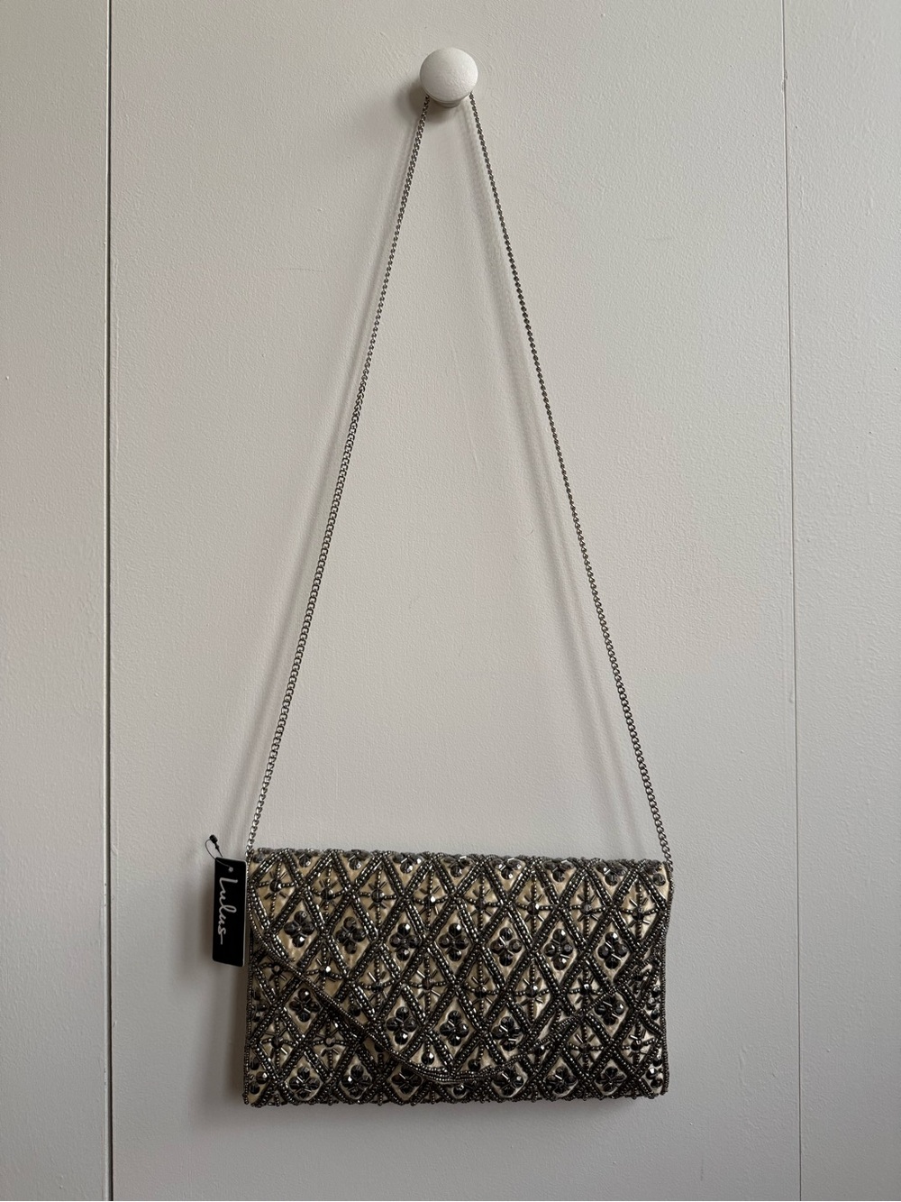 Lulu’s Beaded Envelope Clutch, Chain Strap, NWT